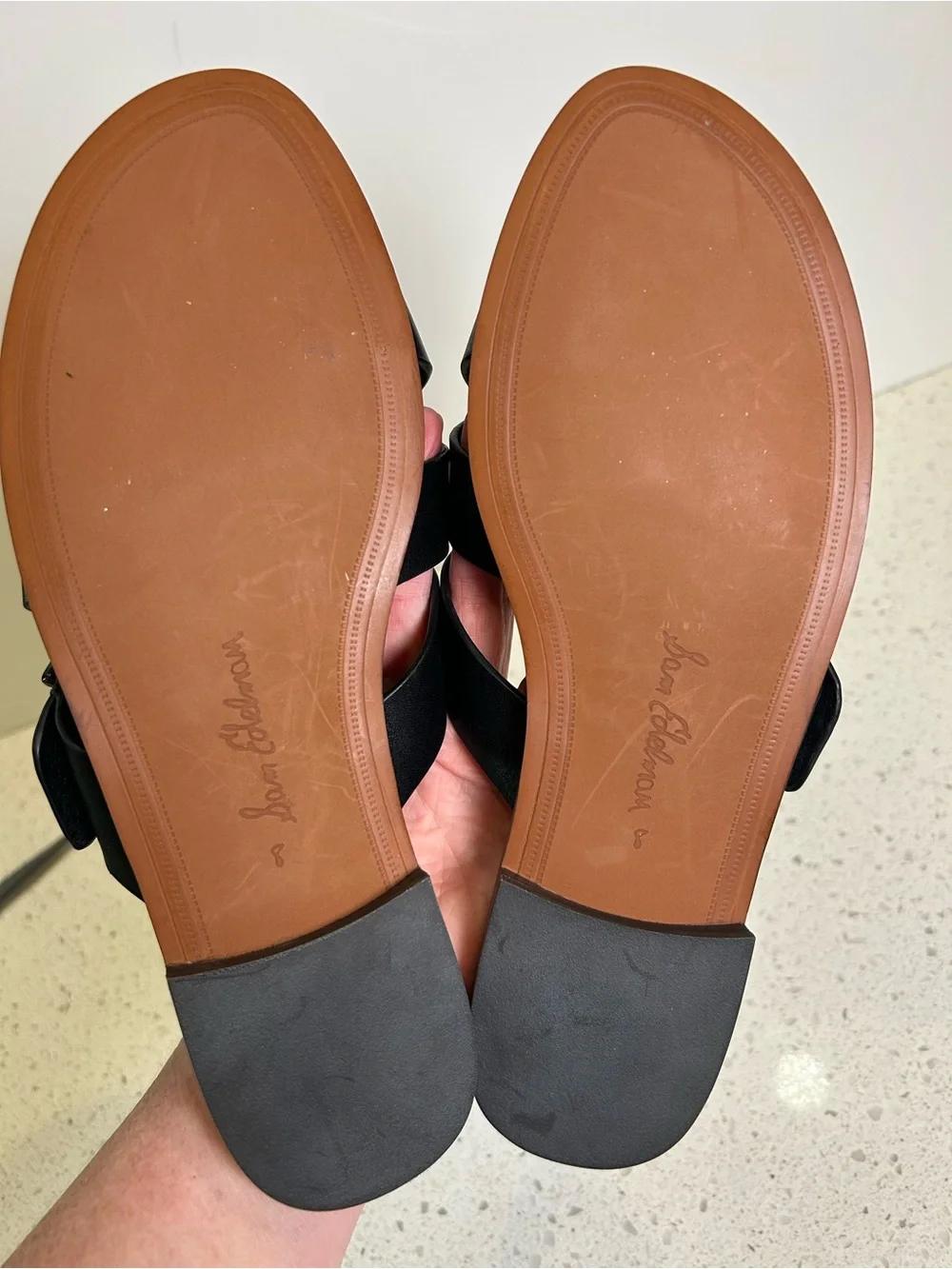 Sam Edelman Ezra Black Leather Double E Logo Sandal Size 8 NWOT